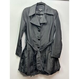 Coffeeshop Jacket Womens Medium Black Belted Long Button Up Pockets Trench Coat